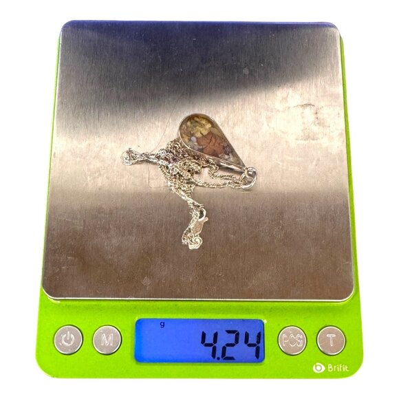 Sterling Silver Vintage Estate Dried Flower Resin Pendant Necklace Chain 20" - Picture 6 of 8